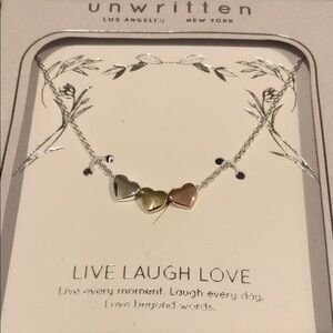Unwritten Silver, Gold, and Rose Gold Heart Necklace